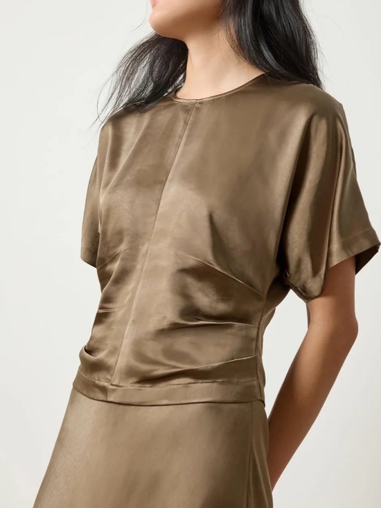 Lilla P Tops - Lilla P Olive Satin Short-Sleeve Blouse